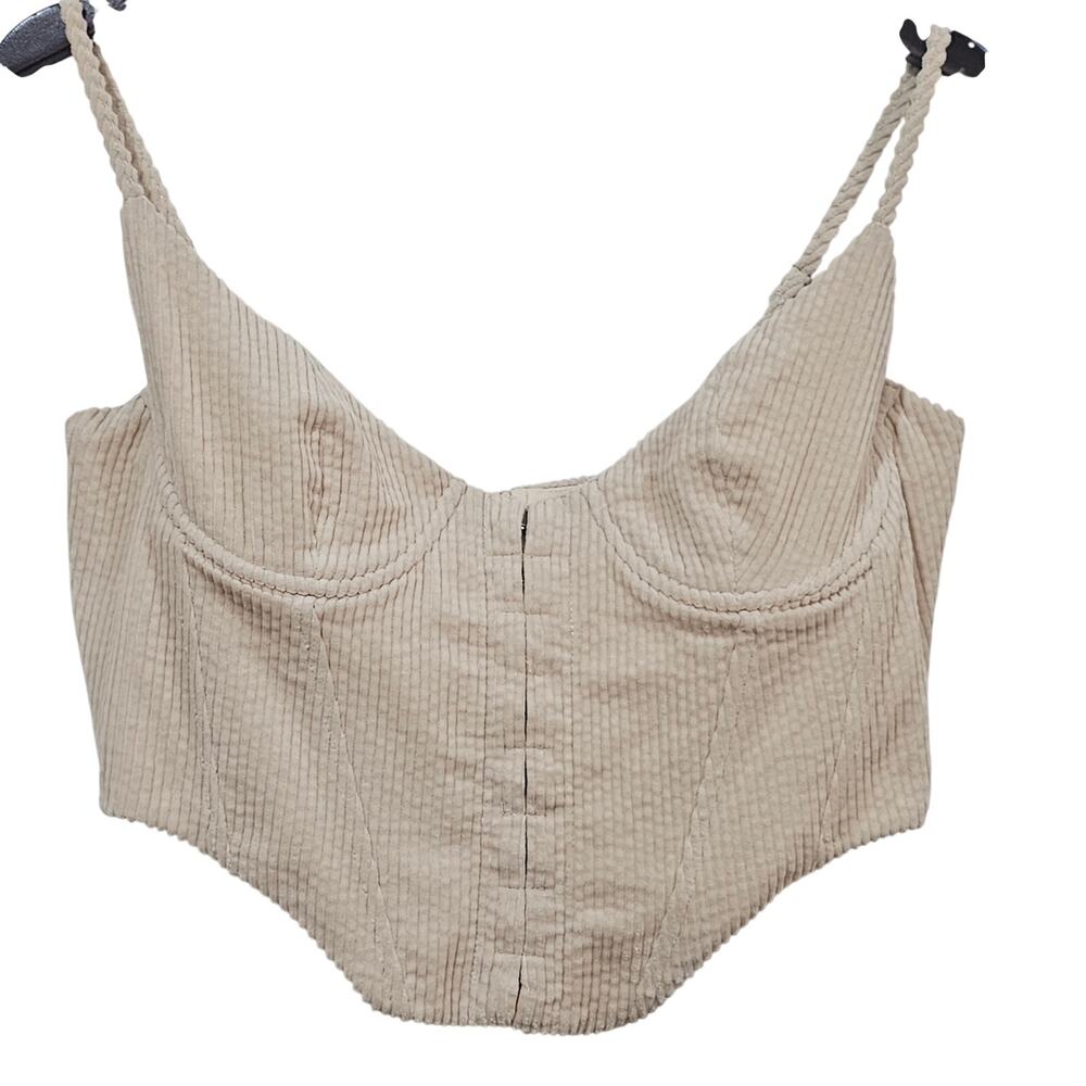 Foxy Kind Corset Bustier Ribbed Hook & Eye Crop Top Size M